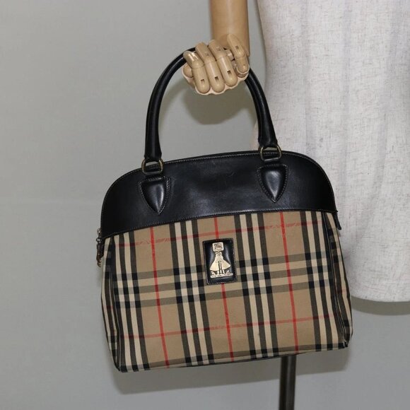 Burberrys Nova Check Hand Bag Canvas Beige Auth bs29129 - Picture 13 of 15